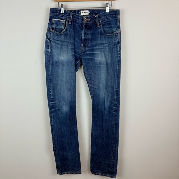 Taylor Stitch The Slim Jean White Oak Cone Denim Leather Pocket Sz 33